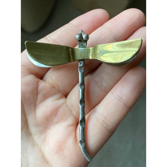 Mexico 925 sterling silver mixed metal dragonfly brooch